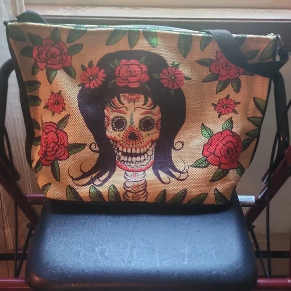 Bundle Of Floral Skull Canvas Tote, Mug, Small Skull Candy Tote Bag, Makeup Bag - Picture 2 of 10